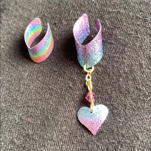 Niobium Ear Cuff Set with Dangling Heart
